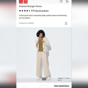 Pleated uniqlo pants, natural color, size XS